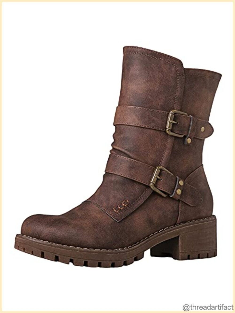 Faux Leather Ankle Boots Faux Fur Lined Moto Booties Double Buckle
